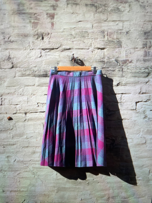 60s purple plaid wool skirt